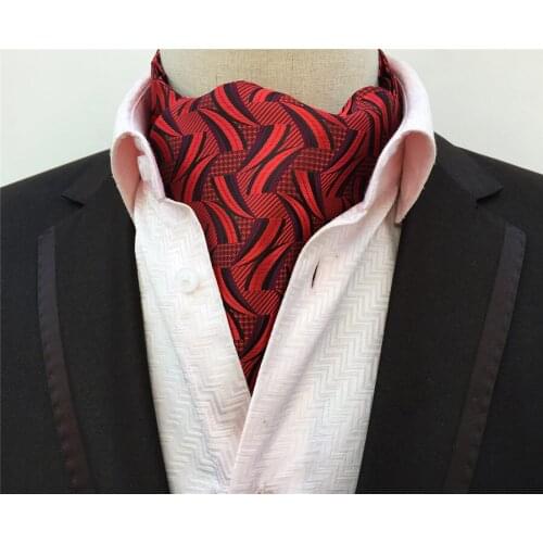 New Designer Men Ascot Wedding Party Cravat with Red Personality Stripes