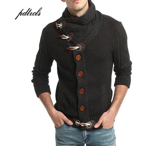 New Cardigan Slim Turtlemeck Sweaters Men 2018 Hip Hop Casual Knitted Pullover Sweater Male Fashion Horns Buckle Sweater Thick