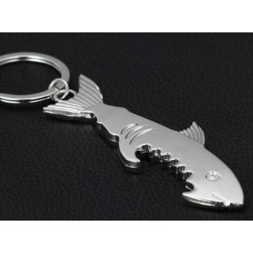 Wholesale 100 pcs/lot portable creative shark shape bottle opener keychain keyring can opener