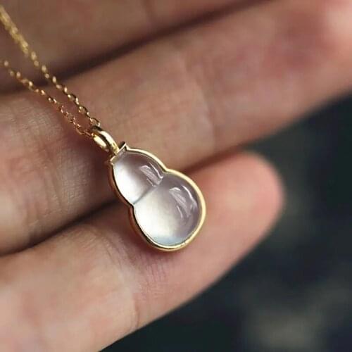Original new silver inlaid natural high ice chalcedony gourd pendant necklace elegant charm creative retro silver jeweler