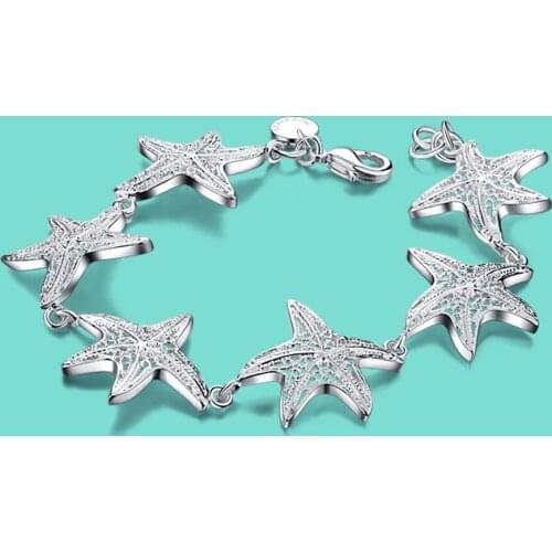 New Girl 925 Sterling Silver Bracelet Cute Starfish Design Solid Silver Bracelet 20mm18cm Fashion Jewelry Bracelet Free shipping