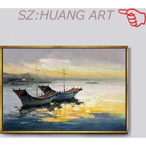 Hand Painted Canvas Painting Wall Art Abstract Landscape Seascape Boat Oil Painting Home Decoeation Living Room Wall Pictures