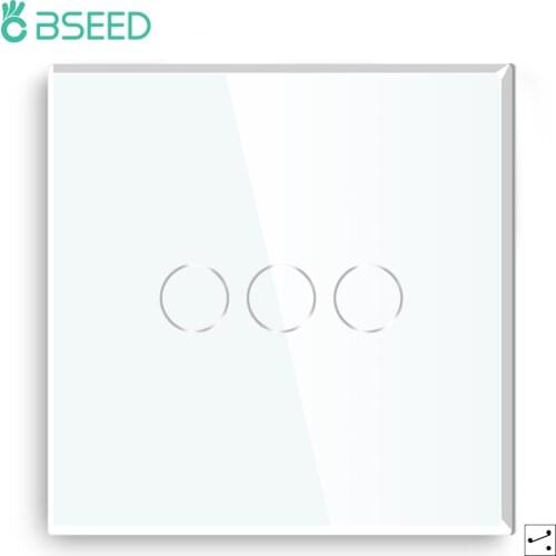 Bseed 3 Gang 2 Way Touch Switch Europe Standard Touch Sensor Switch Black White Golden 3 Colors With Glass Crystal Glass 2000W