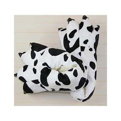 Cute Milk Cow Black White Cotton Animal Slippers Paw (Kid:21cm,Femal:26cm,Male:31cm)