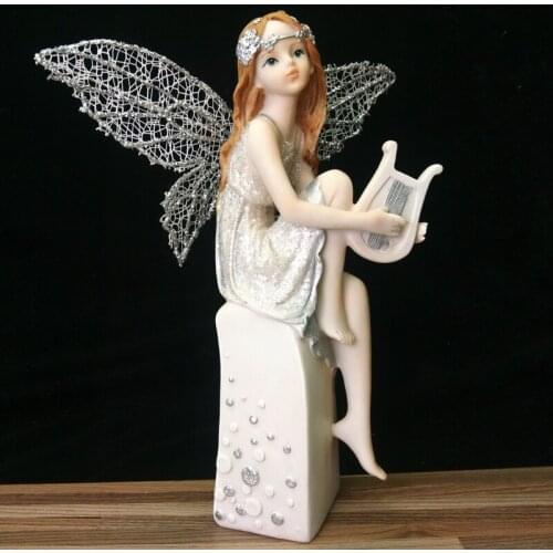 Flower Fairy Figurines Statues Resin Angel Ornaments Silver Wings Style Wedding Beautiful Girl Home Decor Birthday Gifts