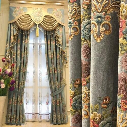 Top European luxury light gray velvet embroidered curtains for villa living room upscale hotel bedroom window decoration