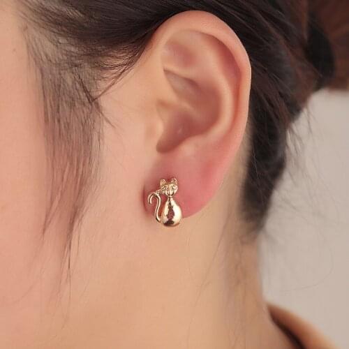 Vintage 3D Smiling Cat Stud Earrings For Women Lovely Kitty Pendiente Animal Boucle d'oreille Bijoux