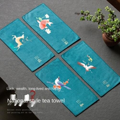 High-rise Absorbent Tea Towel Tea Mat High-grade Plush Chinese-style Painted Towel Tea Cloth Special Tea Table Cloth Pot Rag
