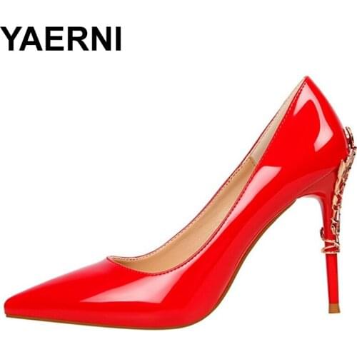 YAERNINew Silver Gold High Heels Women Shoes Metal Leaves 10cm Stiletto Heel Women Pumps Sapato Feminino Zapatos Mujer Tacon