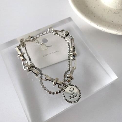S925 Sterling Silver Bracelet for Women Korean Smiling Face Double Chain Bracelet Jewelry Wholesale