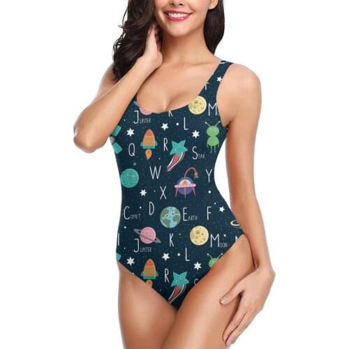 Sexy One Piece Swimsuit Push Up Swimwear Women Monokini Cartoon Astronaut Space Ship Swimsuit Bodysuit Bathing Suit Swim Wear