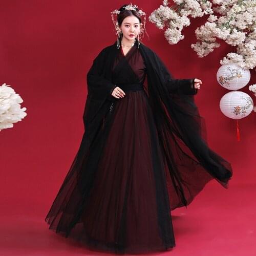 Women Hanfu Dress Oriental Dance Costumes Chinese Traditional Ancient Black Fairy Hanfu Stage Performance Girls Outfits SL4507