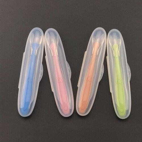 1Pc Baby Spoon Feeding with Storage Box Non-Slip Baby Trainning Spoon Food Grade Silicone Cute Baby child kid Feeding Tableware