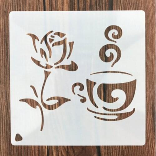 1pcs Reusable Coffee Rose Flower Shaped Stencil Diy Stencil For Painting Home Decor Album Crafts