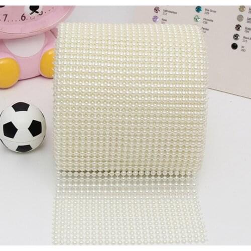 1 Yard 24 Rows 4mm Pearl Mesh Ribbon Wrap Roll Acrylic Bead Pearl Trim for Wedding Party Cake Vase Bridal Shower Decorations
