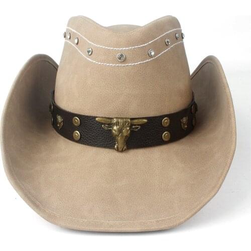 2019 Fashion Men Western Cowboy Hat With Punk Leather Bull Band For Gentleman Sombrero Hat