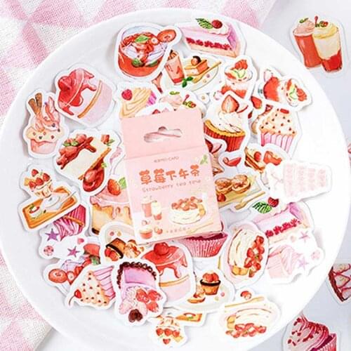 46 Pcs/box Strawberry Dessert Cake Stickers Label Kawaii Diary Adhesive Paper Sticker Planner Scrapbooking Album Stationery
