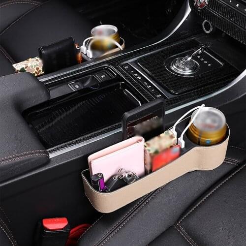 Car Storage Box Seat Gap Storage Case Usb Rechargeable Cup Holder Leather Abs Pu Automobile Interior Decoration Accessories