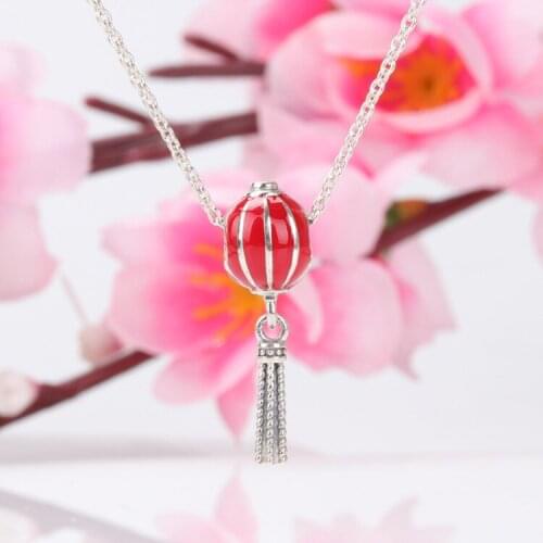 Bewill S925 Sterling Silver Pendant Chinese Style Lantern String Beads Fit Original Charms Bracelet