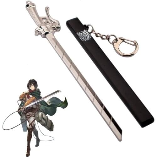 Anime Attack On Titan Keychain Shingeki No Kyojin Sword Blade Weapon Key Holder Ring Cosplay Prop Pendant Men Charm Jewelry