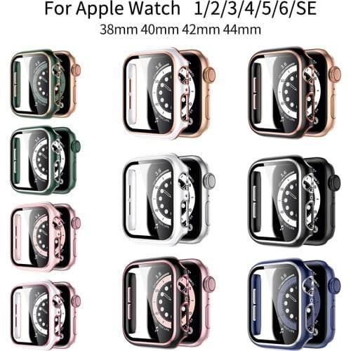 Glass+Case Full Cover For Apple Watch Case Series 6 SE 5 4 3 2 iWatch Case Accessor 44mm 40mm 42mm 38mm Protector Apple Watch