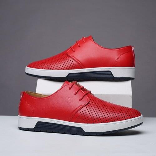 ERRFC New Arrival Fashion Men Red Casual Comfort Shoes British Concise Cut Out Breathable Man Leisure Shoes Hombre Zapatos 38-48