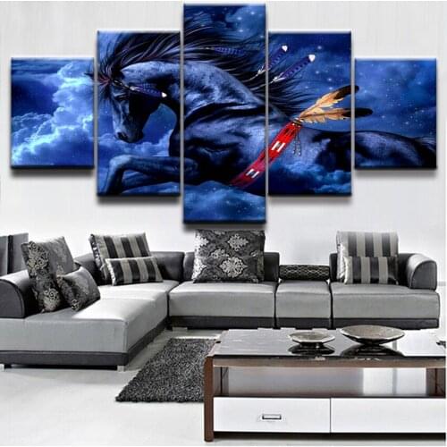 JIE DO ART 5 Panel Horse Picture Modern Frames For Paintings Canvas Wall Art Home Decor Living Room Canvas Print