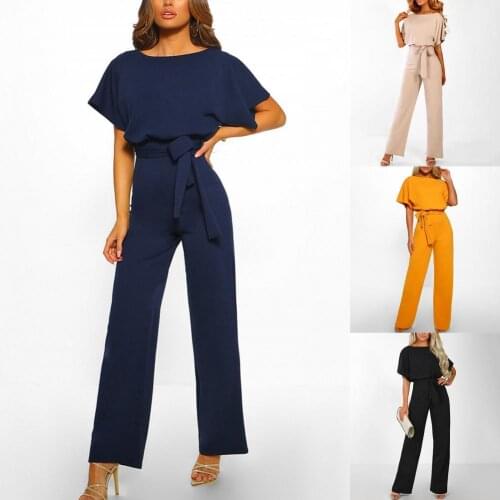 Jumpsuit Lace Up High Waist Elegant Women Solid Color Straight Leg Romper for Work jumpsuits for women 2021 plus size kpytomoa