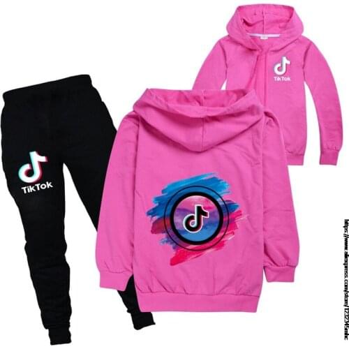 Tik Tok Print Kids Girls Coat+Pants 2Pcs Suit Children Clothing Casual Suit Cotton Princess Fashion Clothing Set