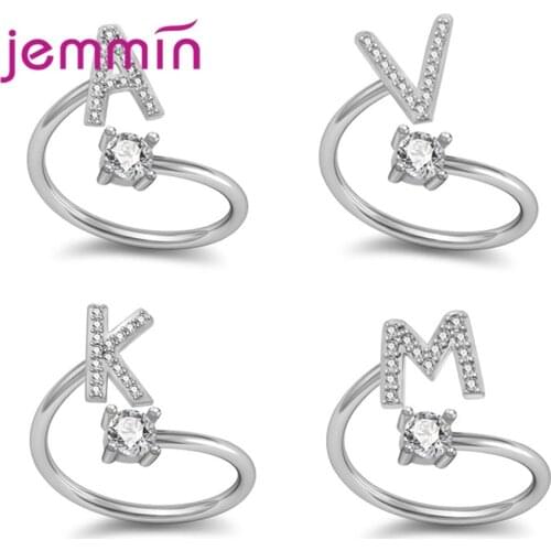 Korean Style Fashion Women 925 Sterling Silver Rings Cubic Zirconia Crystal Ring Letter Open Rings Jewelry For Girl Gift
