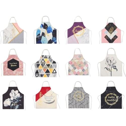 Print Kitchen Aprons Home Cooking Baking Waist Bib Cotton Linen Cleaning Tools K0AB