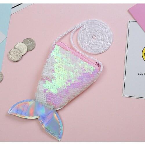 Fashion Mermaid Women Girl Children Sequins Money Handbag Coin Wallet Purse Fashion Crossbody Messenger Shoulder Bag