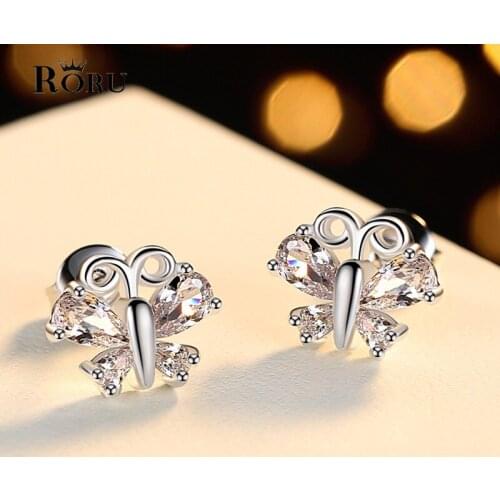 Fashion Butterfly Earrings Jewelry Korean Design Cubic Zirconia Elegant Crystal Small Stud Earrings for Women