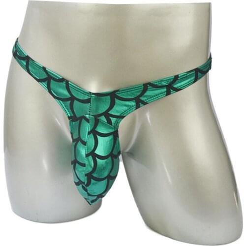 Brand Sexy Gay Tanga Men Underwear Fish Skin Pattern Sexy Jocks Bikini G-strings Thong Men Cuecas Penis Green Color
