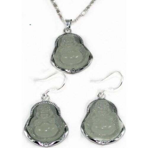 Woman Lucky and happy smiling Buddha Pendant Earring Set