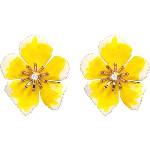 2018 New Fashion Beautiful Enamel Flower Stud Earrings For Girls Women Elegant Rhinestone Earrings Statement Accessories Gift