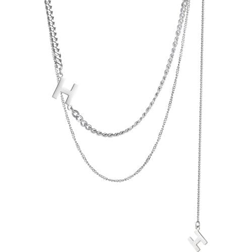 Fashion Letter H Necklaces For Women Kpop Stainless Steel Layered Pendants Long Chains Neck Jewelry 2000s Aesthetic Accessories