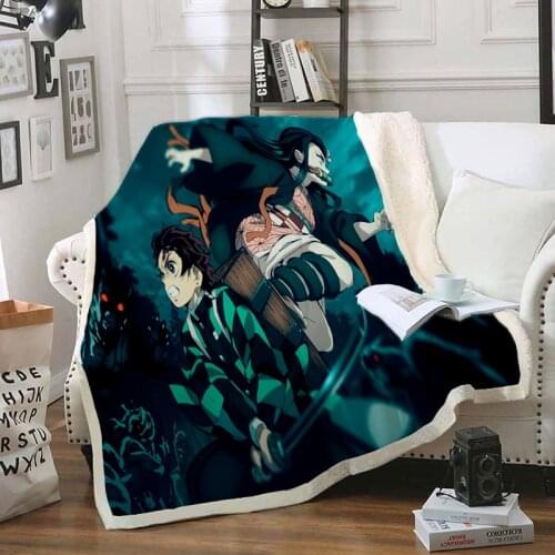 Demon Slayer Kamado Tanjirou Plush Blanket Throw for Sofa Bed Cover Single Twin Bedding Baby Boys Girls Children Gift