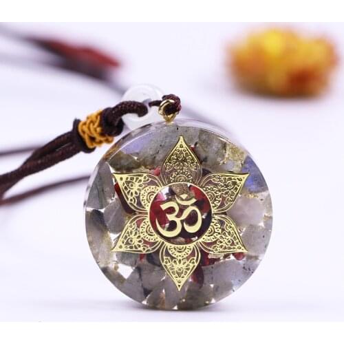 Orgone Pendant Energy Garnet Necklace Orgonite Pendant Labradorite Om Yoga Healing Jewelry Crystal Necklace