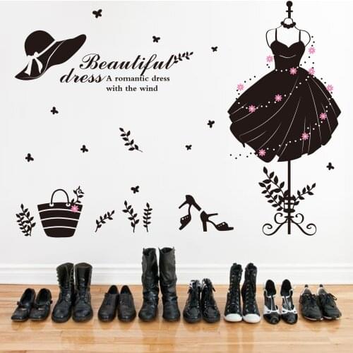 HOT Clothing Shoes Store Glass Wall Stickers New Clothes Of Goddess For Bedroom Wardrobe Removable Stickers Home Decor