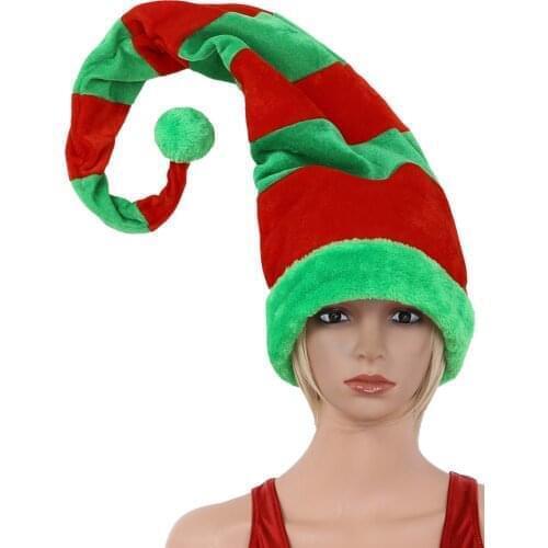 60x90cm Elf Hat Christmas Hat Adult Novelty Funny Long Bendable Striped Felt Plush Santa Claus Clown Elf Cap Xmas Party Supplies