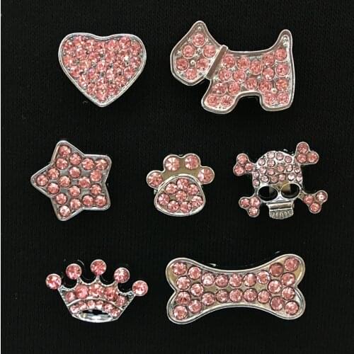 Pink Clear 10pcs Rhinestone Skull/Heart/Paw/Bone/Dog/Crown/Star Collar pet Charm Pet Jewelry Cat dog collar Necklace accessory