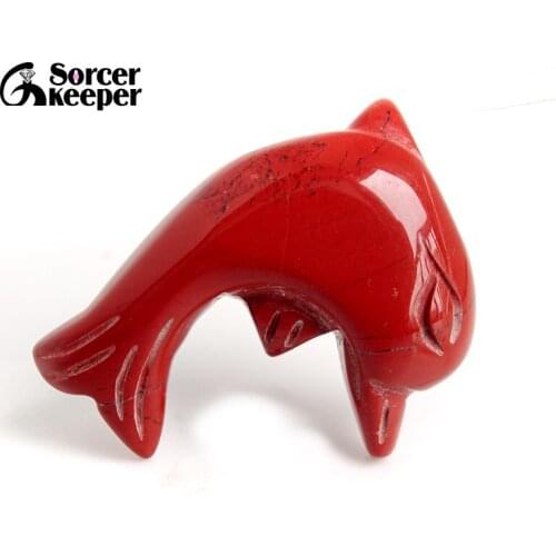 Hand-carved Natural Red River Gem Stone Dolphin Amulet Pendant Crystal Fish Beads Necklace Fish for Jewelry Making 1 PCS