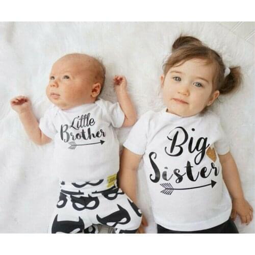 Family Matching Outfits Sisters and Brothers Matching Kid Baby Boys Girls Romper Short Sleeve T-shirt Outfits Clothes