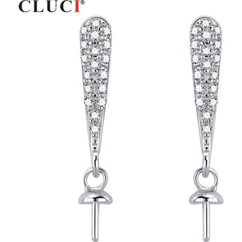 CLUCI Real Silver 925 Zircon Pearl Earring Mounting for Women Wedding Simple Sterling Silver Jewelry Luxury Stud Earring SE127SB