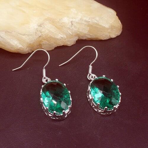 Gemstonefactory Big Promotion Single 925 Silver Dazzling Green Topaz Dangle Drop Earrings Jewelry for Women Mom 20213747