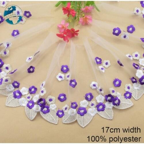 17cm width purple embroidery sewing ribbon guipure lace african lace fabric trim warp knitting DIY Garment Accessories#3828