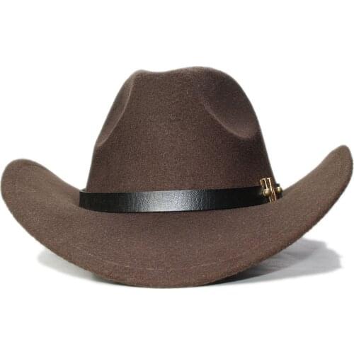 A183 Adult Wool Fedoras Hat Male Female Leather Belt Woolen Caps Children Parent and Child West Cowboy Hat Large Brimmed