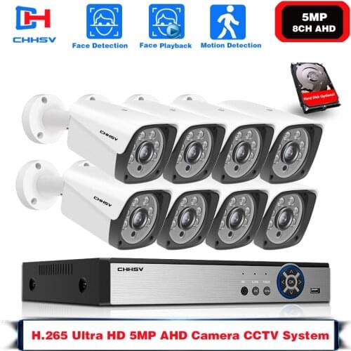 H.265 8CH DVR Kit Home Security Surveillance Alarm System 5MP 8CH CCTV Outdoor Waterpfoof AHD Camera WIFI Motion Face Detection