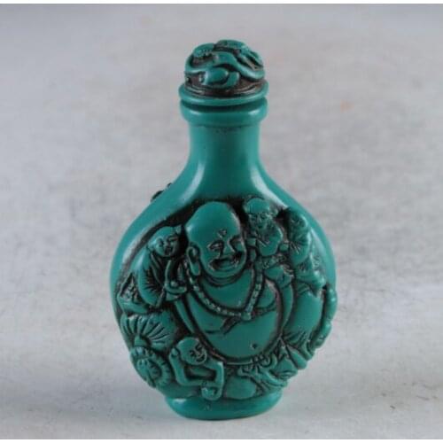 Old Chinese Turquoise Hand Carved Characters Snuff Bottle